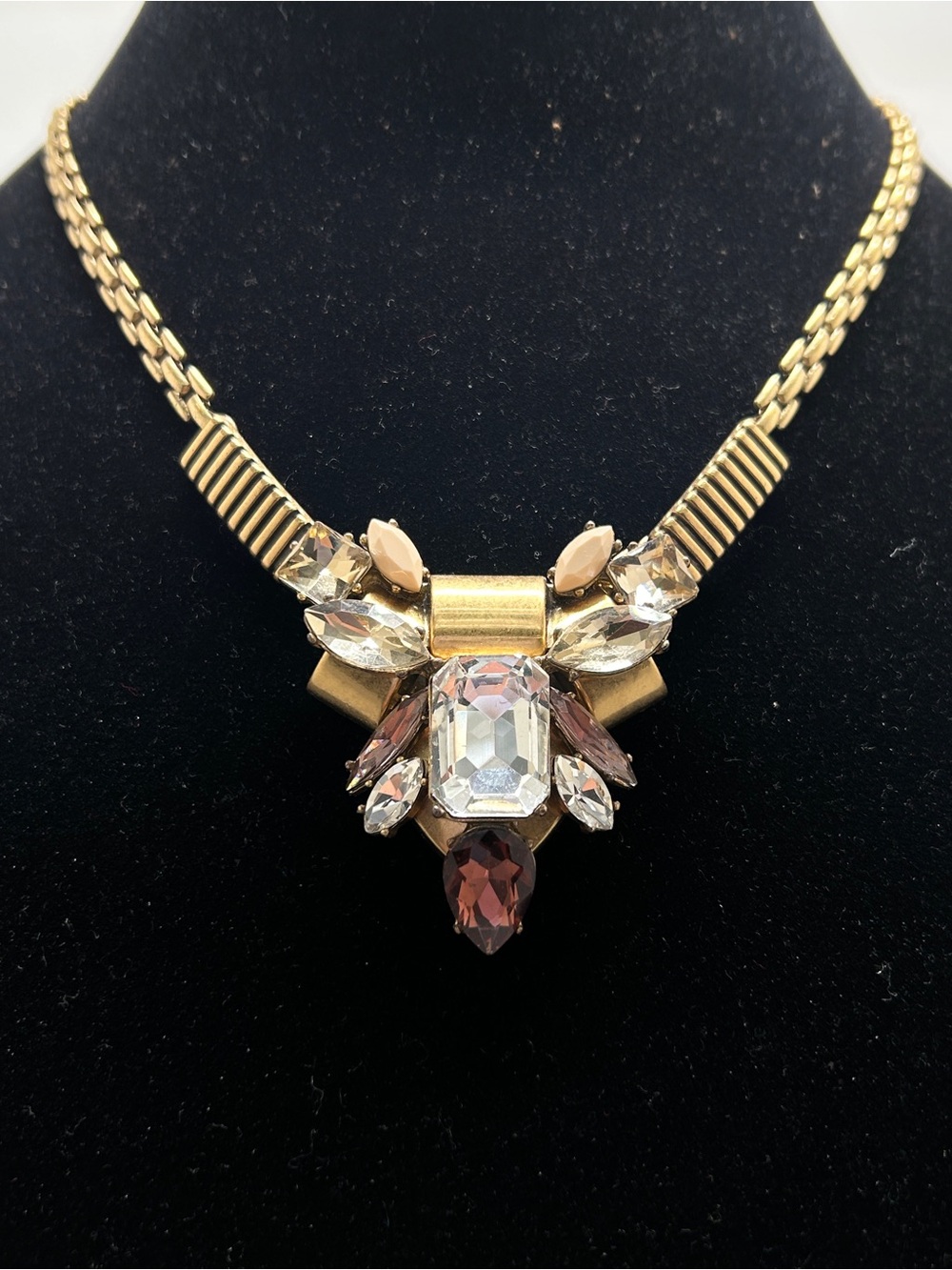 J. Crew, Gold And Crystal Neutral Necklace, Tan, Cream
